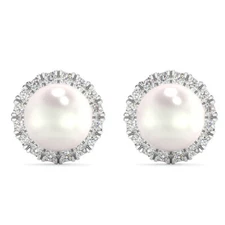 6mm Pearl & Diamond Halo Studs Women's 14k Gold Earrings Lab Grown