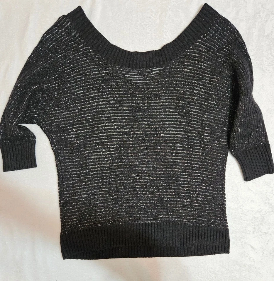 Suéter Express Talla Grande Negro Rayas Metálico Hilo Plateado Y2K Años 90 Semi Transparente Foto 3 de 4