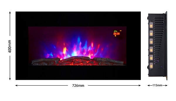 2023 TRUFLAME 7 COLOUR LED BLACK GLASS FLAT ELECTRIC WALL MOUNTED FIRE  715547850697 | eBay
