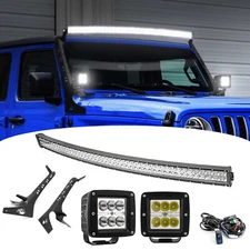 For 18+ Jeep Wrangler JL Gladiator JT Roof 52" LED Light Bar+Pillar 3'' Pods Kit