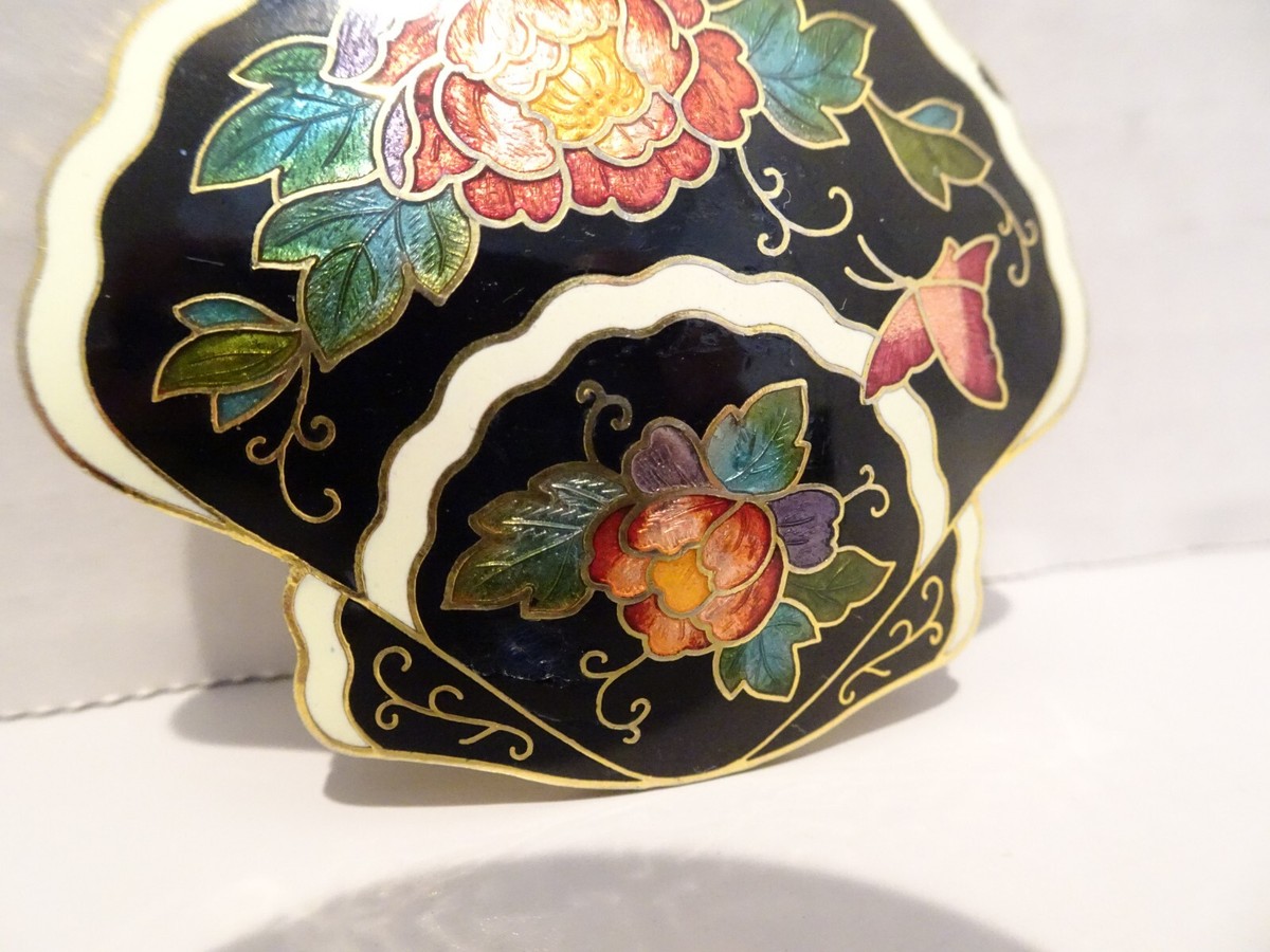 Vintage Cloisonne Butterfly Floral Belt Buckle Enamel Metal 