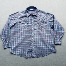 Wrangler Wrancher Mens Pearl Snap Western Shirt Size 2XL XXL Blue Plaid