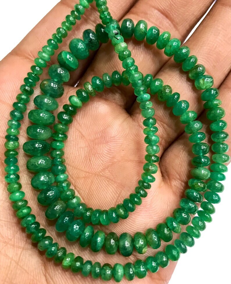 Natural Zambian Emerald Smooth Rondelle Beads Green Emerald