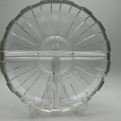 Clear Glass Divided Relish/condiments/nuts Dish 3 Sections 6.5in Vintage