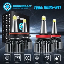 8-sides 9005 H11 LED Headlight High Low Beam Bulbs Kit 6500K Super White Bright