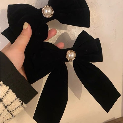 Black Velvet Bow Hair Clip Velvet Ribbon Hairpin  Women Girl Hair Accessory - Afbeelding 7 van 15