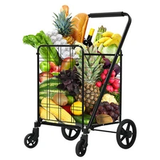 220lbs Folding Shopping Cart with wheels Metal Utility Cart Grocery Cart Laundry