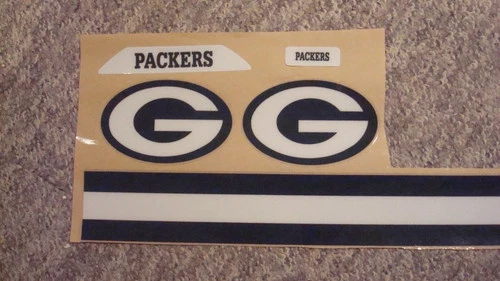 GREEN BAY PACKERS FULL SIZE FOOTBALL HELMET DECALS WITH STRIPE & BUMPERS