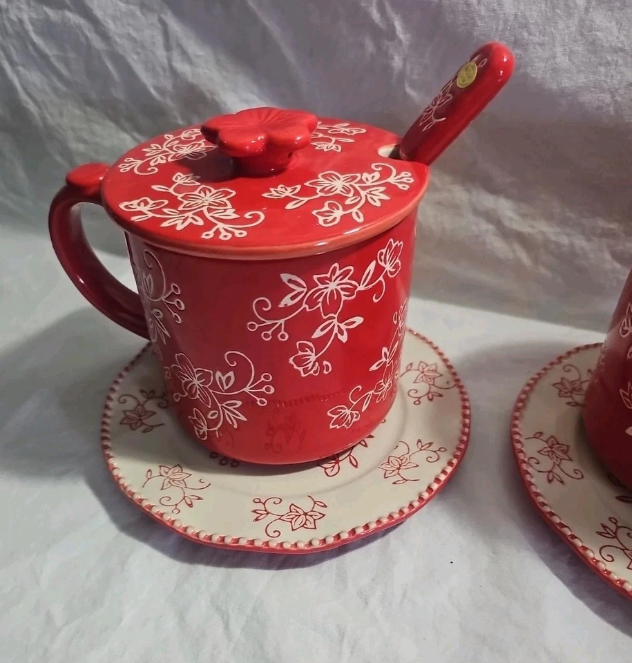 Temp-tations Floral Encaje 2 Juegos 20-oz Taza con Tapa, Cuchara y Posavasos Sopa Sándwich Foto 3 de 4