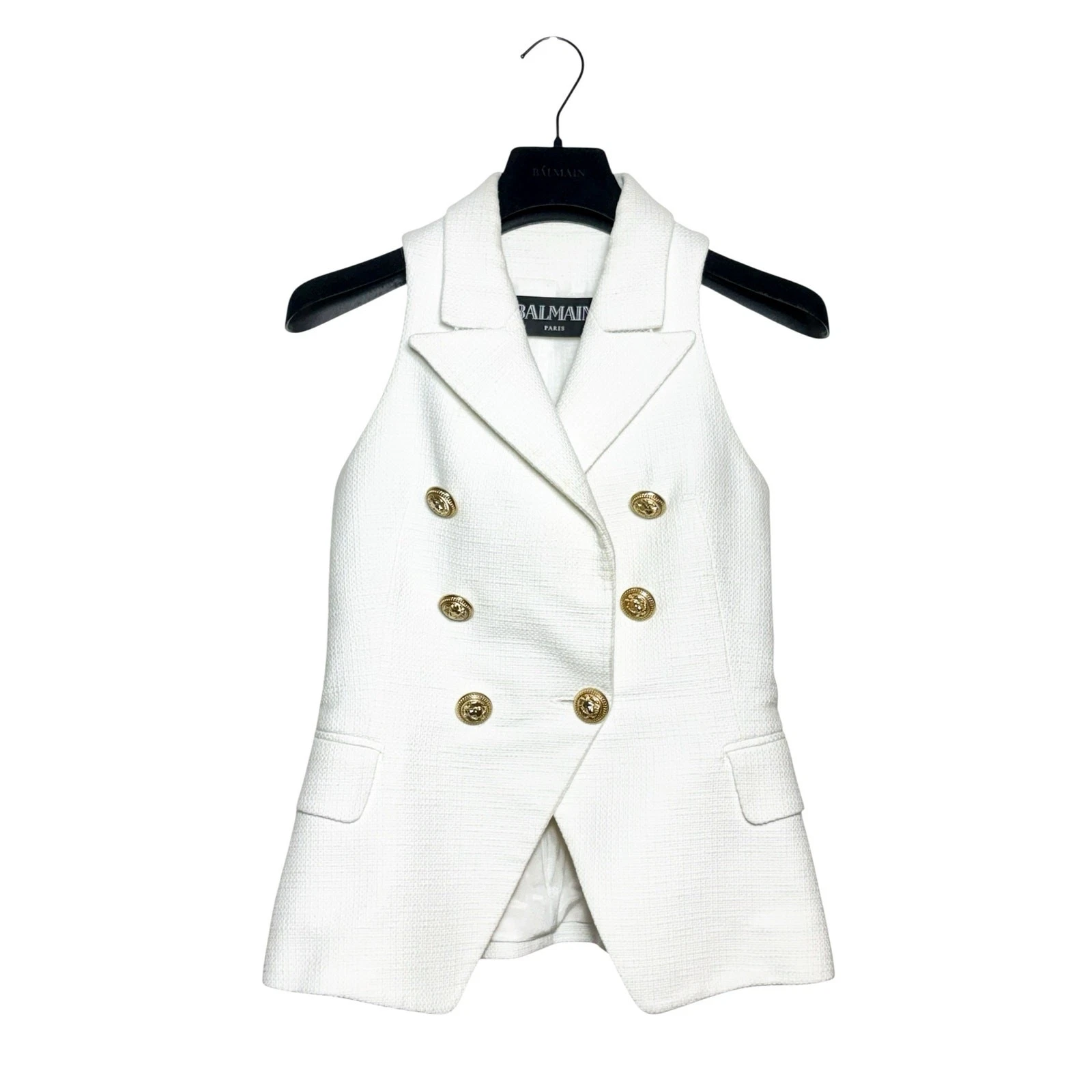 Balmain — Balmain White Cotton Tweed Vest Size 34 EU 2 US XS