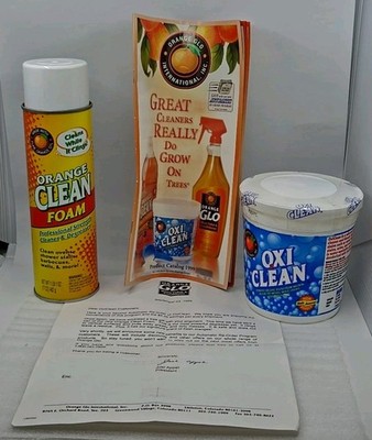 Vtg 1999 Oxi Clean 40oz & Orange Clean Foam 17oz Orange Glo w/Catalog & Letter