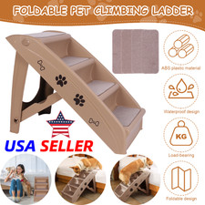 Dog Stairs Foldable 4 Steps Pet Dog Step for High Bed Indoor Outdoor Dark Brown