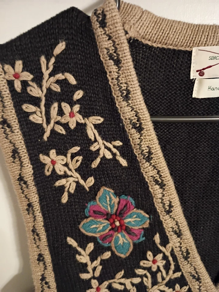 Sigrid Olsen Orvis 复古女式毛衣背心 90 年代 y2k 花 M 码 — 第 4/4 张图片