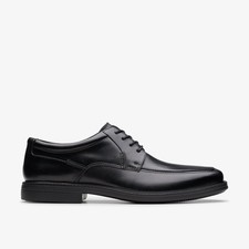 Clarks Mens IPSWICH APRON II  Black Leather Lace Up Shoes