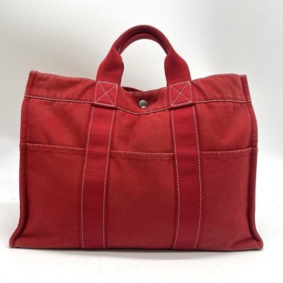 Auth Hermes Fourre-Tout MM Tote Handbag Business Bag Red 2Y6398