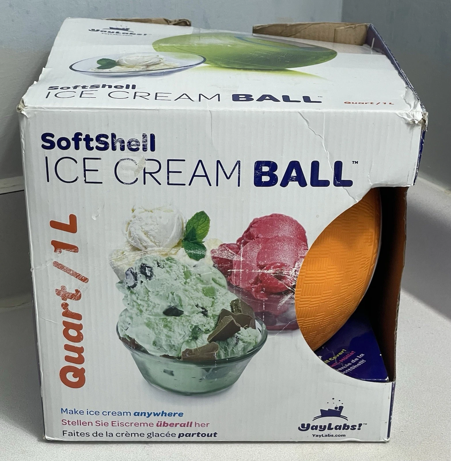 Yay Labs Soft Shell Ice Cream Ball Pint Ice Cream Maker Orange/blue 1 Liter