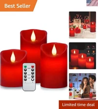 Red Flameless LED Pillar Candles with Remote, Real Wax Flickering Ba...