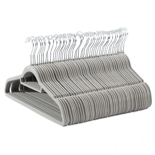 Set of 20 Grey Velvet Clothes Coat Suit Hangers with Notches, Tie Bar Non-Slip