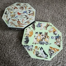 2 Vintage Springbok Octagon Jigsaw Puzzles KITTENS  and State Birds Complete!