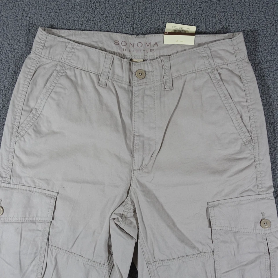 Sonoma Cargo Shorts Men 30 Lightweight Cotton Color is Silver Lining NWT - Image 2 of 4