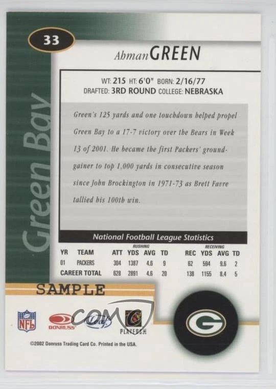 2002 Leaf Certified Sample Ahman Green #33 - Image 2 of 2