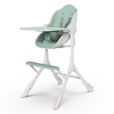 Oribel High Chair White/Green, Removable Tray, Footrest, Adjustable Height