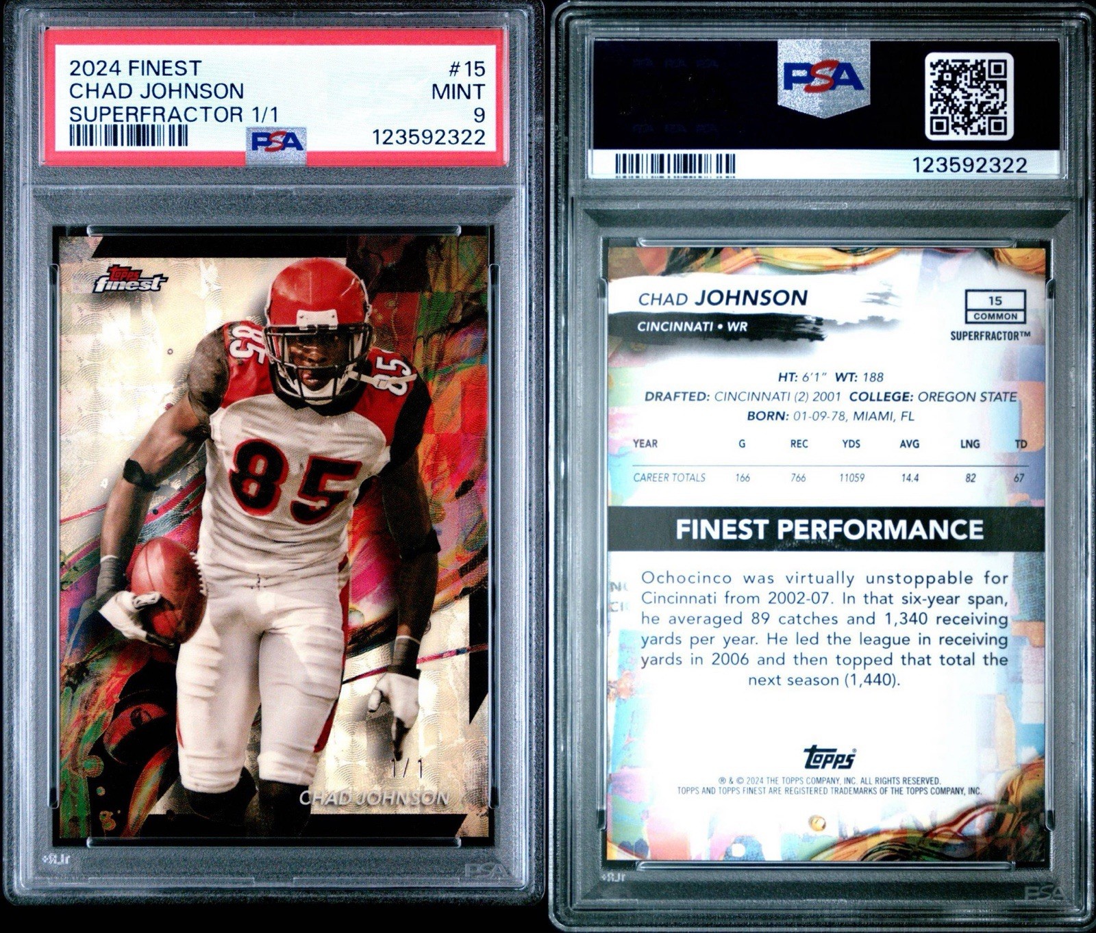 2024 Topps Finest -  Chad Johnson #15 SuperFractor 1/1 PSA 9 view 3