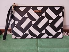 Trina Turk black and white Graphic Mod zip top Wristlet Clutch cosmetic bag