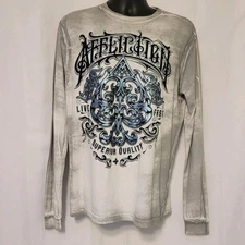 Affliction Men's Silver Bleach Brush Wash Black Flocked Logo T Shirt Size M