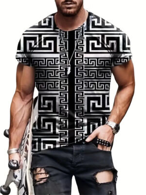 T Shirt Black White Maze Graphic Print Fashion Novelty Geometric T-Shirt Men Tee