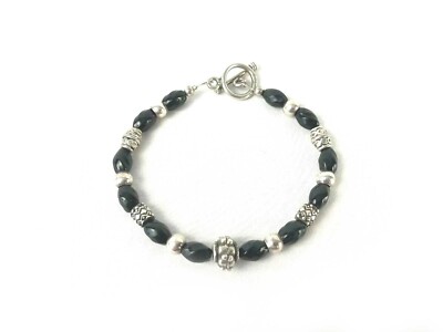Toggle Clasp Sterling Silver 925 Glass Bead Link Bracelet Estate Find 8.25''