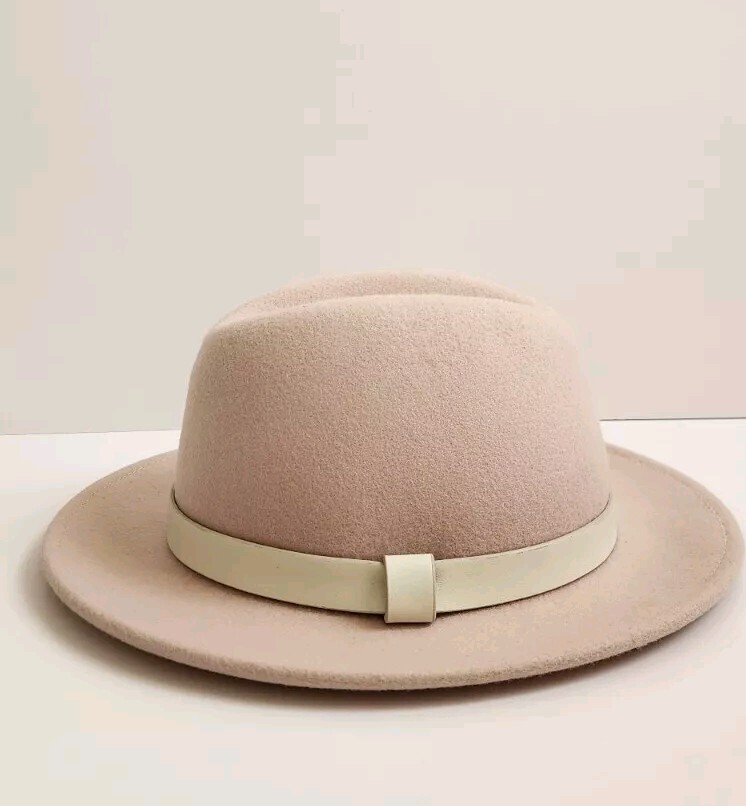 JCREW WOOL CREAM IVORY LEATHER DETAIL WOOL FEDORA HAT SMALL  display picture 2