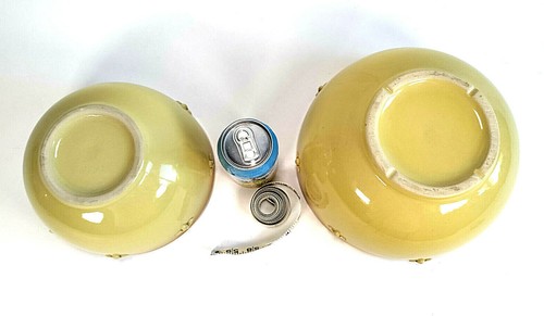 2 Vintage Earthenware Bumblebee Embossed Mixing Bowls Yellow Wear ? No Markings - Picture 7 of 12