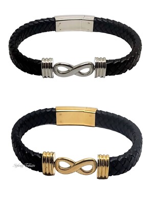Infinity Leder Feuerbestattung Urne Asche Armband geflochten Armreif Silber Gold