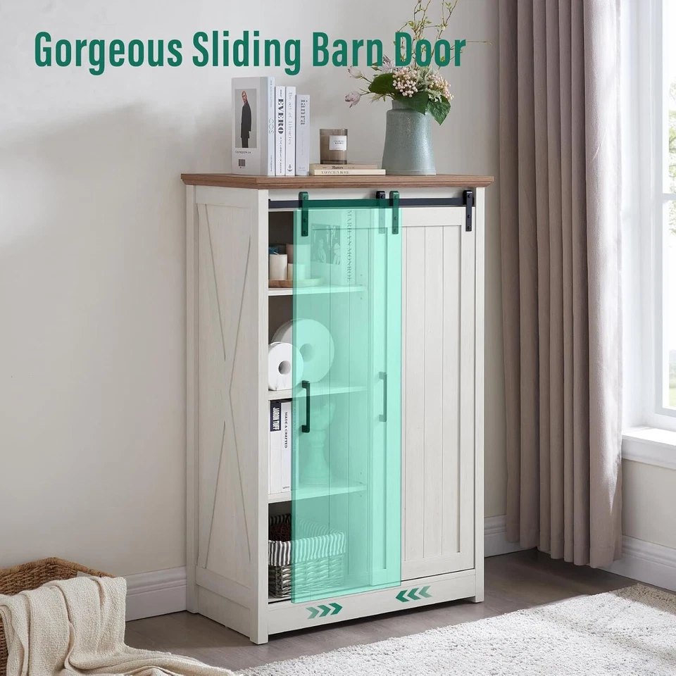 5 Drawers Storage Cabinet with Sliding Barn Door, Farmhouse Modern Tall Dresser - Image 3 of 4