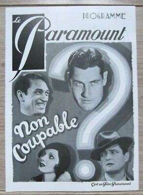 Altes Programm PARAMOUNT von 1933 aus dem Film NICHT SCHULDIG EDMUND LOWE R ARLEN