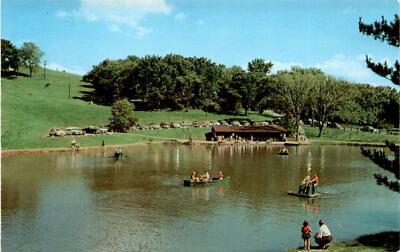 Schenk Lake: fishing, boating, skating  vintage postcard