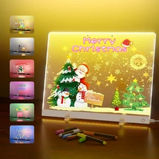 Acrylic Dry Erase Board with Light, 13.7"X10" 6-Color Neon Glow Memo LED Light-U