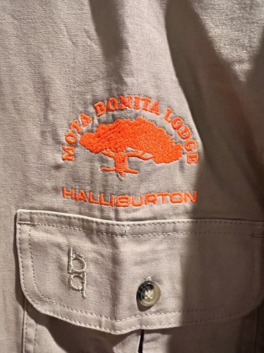 BOB ALLEN HIGH PRAIRIE LONG SLEEVE HUNTING SHIRT TAN / ORANGE HALLIBURTON LOGO - Picture 2 of 8