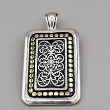 Premier Designs Large Pendant Silver Tone Frame Scrollwork Center 3" x 1 1/2"