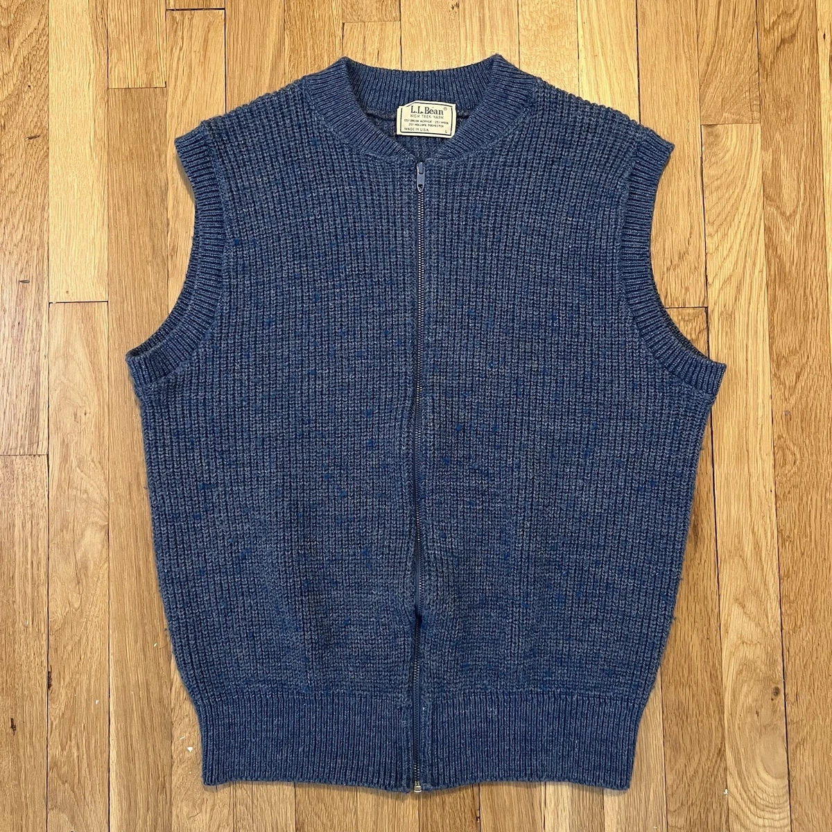 Vintage LL Bean Sweater Vest Mens Large Blue High Trek Yarn Full