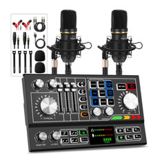 Podcast Equipment Bundle for 2 Audio Mixer with Condenser Microphone 48V Phantom