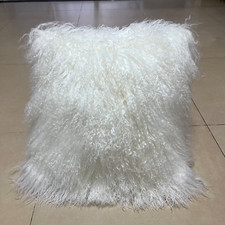 Luxurious 100 Real Mongolian Lamb Fur Pillow Cover - 26x26 Inch White