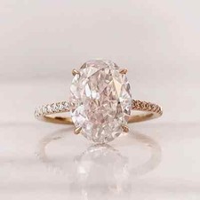 4.10 TCW Oval VVS1 Moissanite Prong Engagement Ring 14k Rose Gold Plated