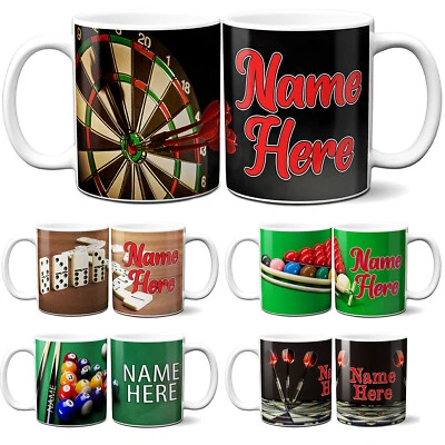 KRAFTYGIFTSUK Personalised Darts Mug Snooker Cup Dad Birthday Fathers Day Pool Custom Text