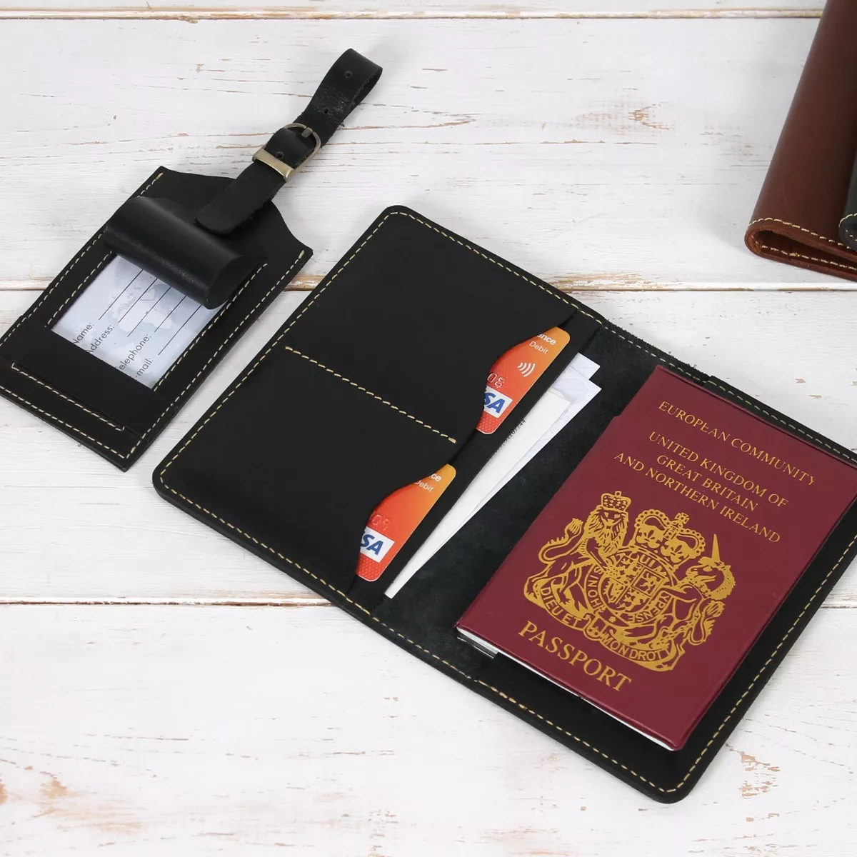 Passport Cover & Luggage Tag Faux Leather Travel Accessories 