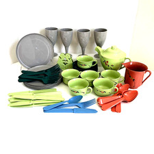 56 pc Child's Toy Plastic Dishes, Goblets Plates Flatware Cups  Worcester Ware