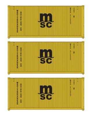 Walthers HO Scale ~ 20' Fully Corrugated Container ~ 3-Pack ~ MSC ~ 949-18054