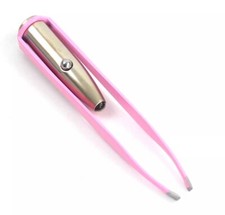 Stainless Steel Set of 3 LED Light Eyelash Eyebrow Hair Removal Tweezers - Pink