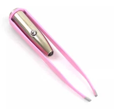 Stainless Steel Set of 3 LED Light Eyelash Eyebrow Hair Removal Tweezers - Pink